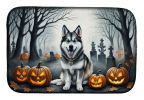 Alaskan Malamute Spooky Halloween Dish Drying Mat Absorbent Dish Drying Mat Pad for Kitchen Counter Dish Drainer Mat for Countertop, 14 x 21"