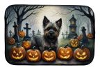 Cairn Terrier Spooky Halloween Dish Drying Mat Absorbent Dish Drying Mat Pad for Kitchen Counter Dish Drainer Mat for Countertop, 14 x 21", Multicolor