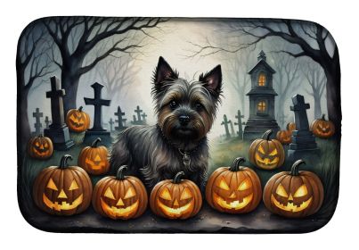 Cairn Terrier Spooky Halloween Dish Drying Mat Absorbent Dish Drying Mat Pad for Kitchen Counter Dish Drainer Mat for Countertop, 14 x 21", Multicolor