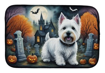 Westie Spooky Halloween Dish Drying Mat Absorbent Dish Drying Mat Pad for Kitchen Counter Dish Drainer Mat for Countertop, 14 x 21", Multicolor