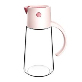 1pc Automatic Opening And Closing Glass Oil Pot; Kitchen Leak-proof Oil Can With Lid; Seasoning Bottle; Vinegar Bottle; Oil Bottle (Capacity: 650ML, Color: pink)