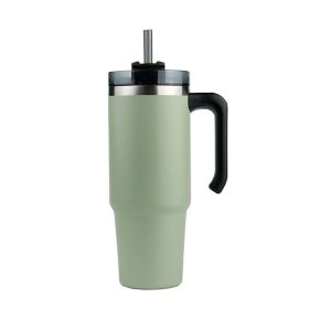 30oz 20oz Handle Vacuum Thermal Mug Beer Cup Travel Car Thermo Mug Portable Flask Coffee Stainless Steel Cups With Lid And Straw (Capacity: 600ml, Color: green)