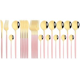 Commercial & Household 24Pcs Dinnerware Set Stainless Steel Flatware Tableware (Color: Pink Gold, type: Flatware Set)
