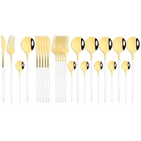 Commercial & Household 24Pcs Dinnerware Set Stainless Steel Flatware Tableware (Color: White Gold, type: Flatware Set)
