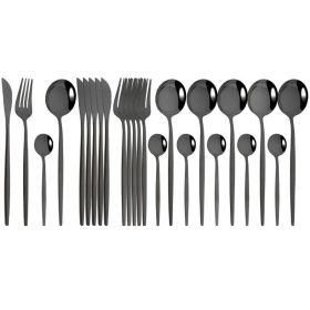 Commercial & Household 24Pcs Dinnerware Set Stainless Steel Flatware Tableware (Color: Black, type: Flatware Set)