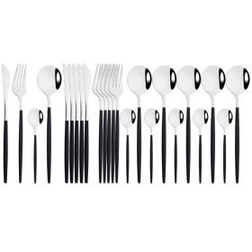 Commercial & Household 24Pcs Dinnerware Set Stainless Steel Flatware Tableware (Color: Black & Silver, type: Flatware Set)
