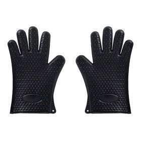 Silicone Gloves Heat Resistant Oven Mitts for BBQ Baking (Color: Black, type: Kitchen Supplies)