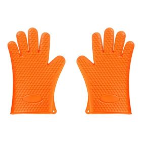Silicone Gloves Heat Resistant Oven Mitts for BBQ Baking (Color: orange, type: Kitchen Supplies)