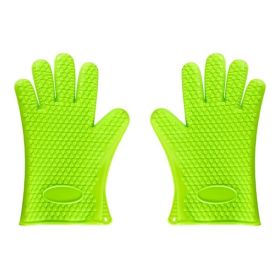 Silicone Gloves Heat Resistant Oven Mitts for BBQ Baking (Color: green, type: Kitchen Supplies)