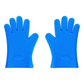 Silicone Gloves Heat Resistant Oven Mitts for BBQ Baking (Color: Blue, type: Kitchen Supplies)