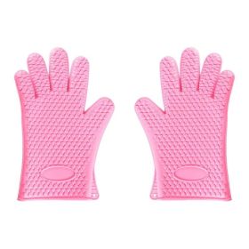 Silicone Gloves Heat Resistant Oven Mitts for BBQ Baking (Color: pink, type: Kitchen Supplies)