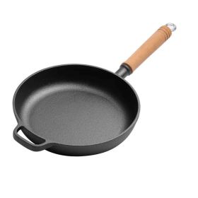 Cast Iron Frying Pan with Wooden Handle(AMZ Shipping) (Color: Black, Pan Diameter: 8.7inch)